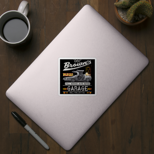 Doc Browns Garage Doc Brown Garage Sticker TeePublic